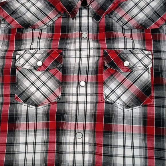 Helix Boys Western Shirt Red Medium Pearl Snap Up Pockets Rancher Chore - Picture 4 of 12